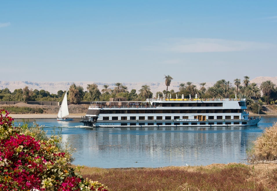 Nile river boat cruising through Luxor